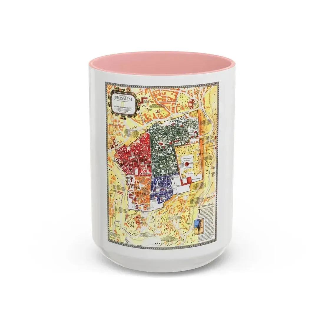 Jerusalem- The Old City (1996) (Map) Accent Coffee Mug 15oz Pink - Go Mug Yourself