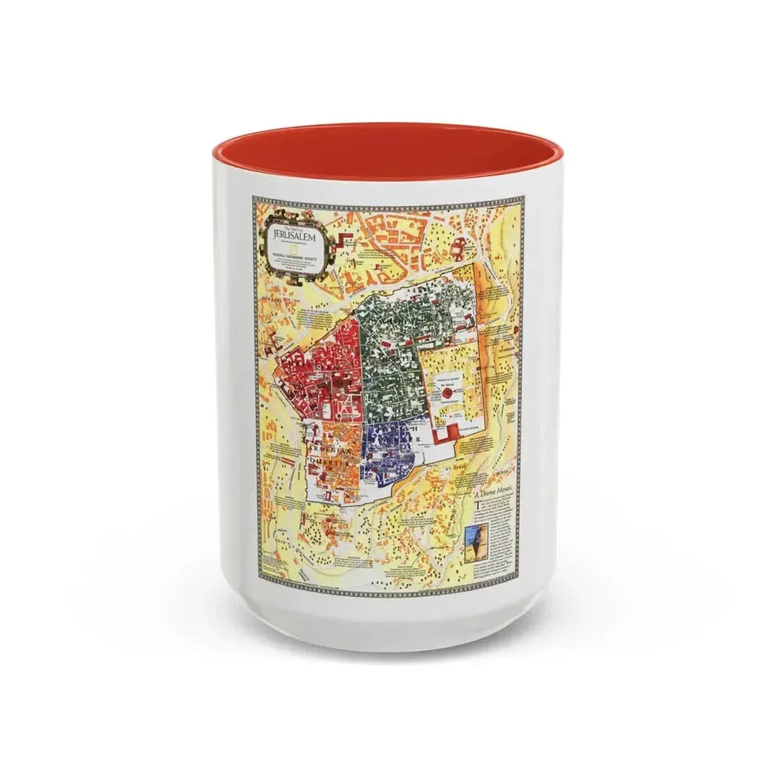 Jerusalem- The Old City (1996) (Map) Accent Coffee Mug 15oz Red - Go Mug Yourself