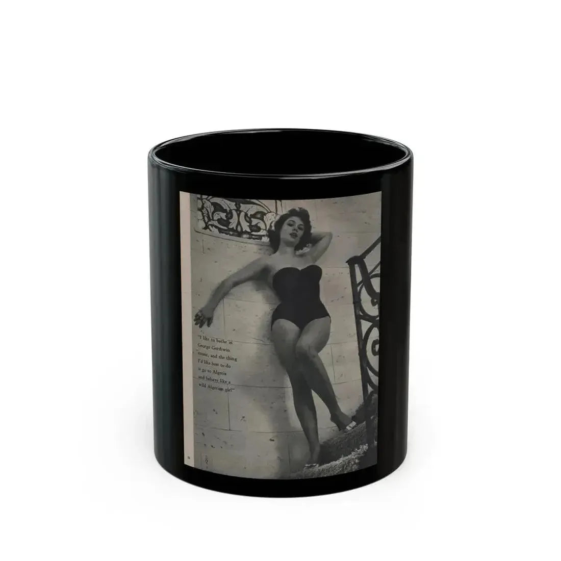 Jill St. John #315 - MALE Mag. Sept. '58 - 1 Page, 1 B&W Photo & Caption (Vintage Female Icon) Black Coffee Mug 11oz - Go Mug Yourself
