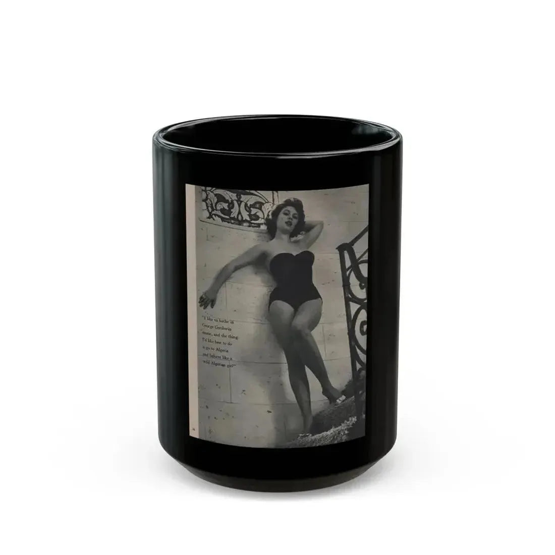 Jill St. John #315 - MALE Mag. Sept. '58 - 1 Page, 1 B&W Photo & Caption (Vintage Female Icon) Black Coffee Mug 15oz - Go Mug Yourself