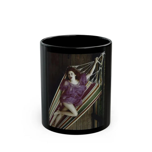 Jill St. John #339 - 8x10 Color HQ Negative Re-Strike see through some pinkish purple linergie gown barefoot in Hammack (Vintage Female Icon) Black Coffee Mug 11oz - Go Mug Yourself