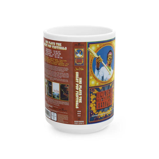 JIMI PLAYS THE GREAT POP FESTIVALS (VHS COVER) - White Coffee Mug-15oz-Go Mug Yourself