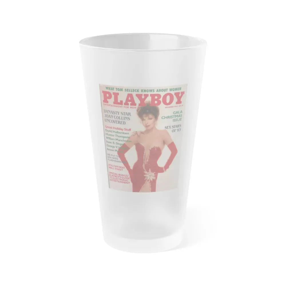 Joan Collins #384 - Playboy Mag. Cover Dec. '83 featuring, Joan on Cover+Spread (Vintage Female Icon) Frosted Pint Glass 16oz 16oz Frosted - Go Mug Yourself