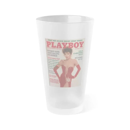 Joan Collins #384 - Playboy Mag. Cover Dec. '83 featuring, Joan on Cover+Spread (Vintage Female Icon) Frosted Pint Glass 16oz 16oz Frosted - Go Mug Yourself
