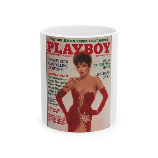 Joan Collins #384 - Playboy Mag. Cover Dec. '83 featuring, Joan on Cover+Spread (Vintage Female Icon) White Coffee Mug 11oz - Go Mug Yourself
