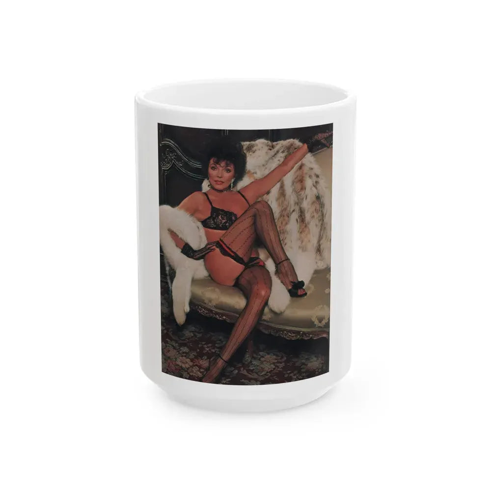 Joan Collins #387 - Dec. 1983 Playboy Photo (Vintage Female Icon) White Coffee Mug 15oz - Go Mug Yourself