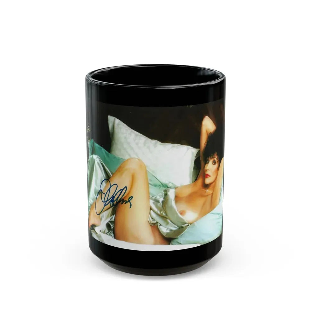 Joan Collins #429 - Topless (Vintage Female Icon) Black Coffee Mug 15oz - Go Mug Yourself