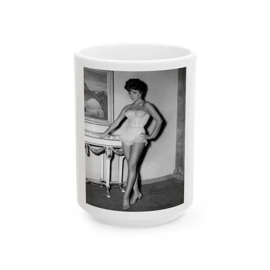 Joan Collins #436 (Vintage Female Icon) White Coffee Mug 15oz - Go Mug Yourself