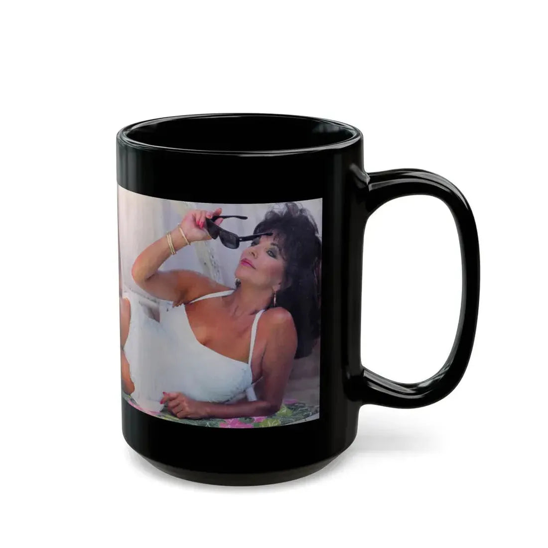 Joan Collins #498 (Vintage Female Icon) Black Coffee Mug - Go Mug Yourself