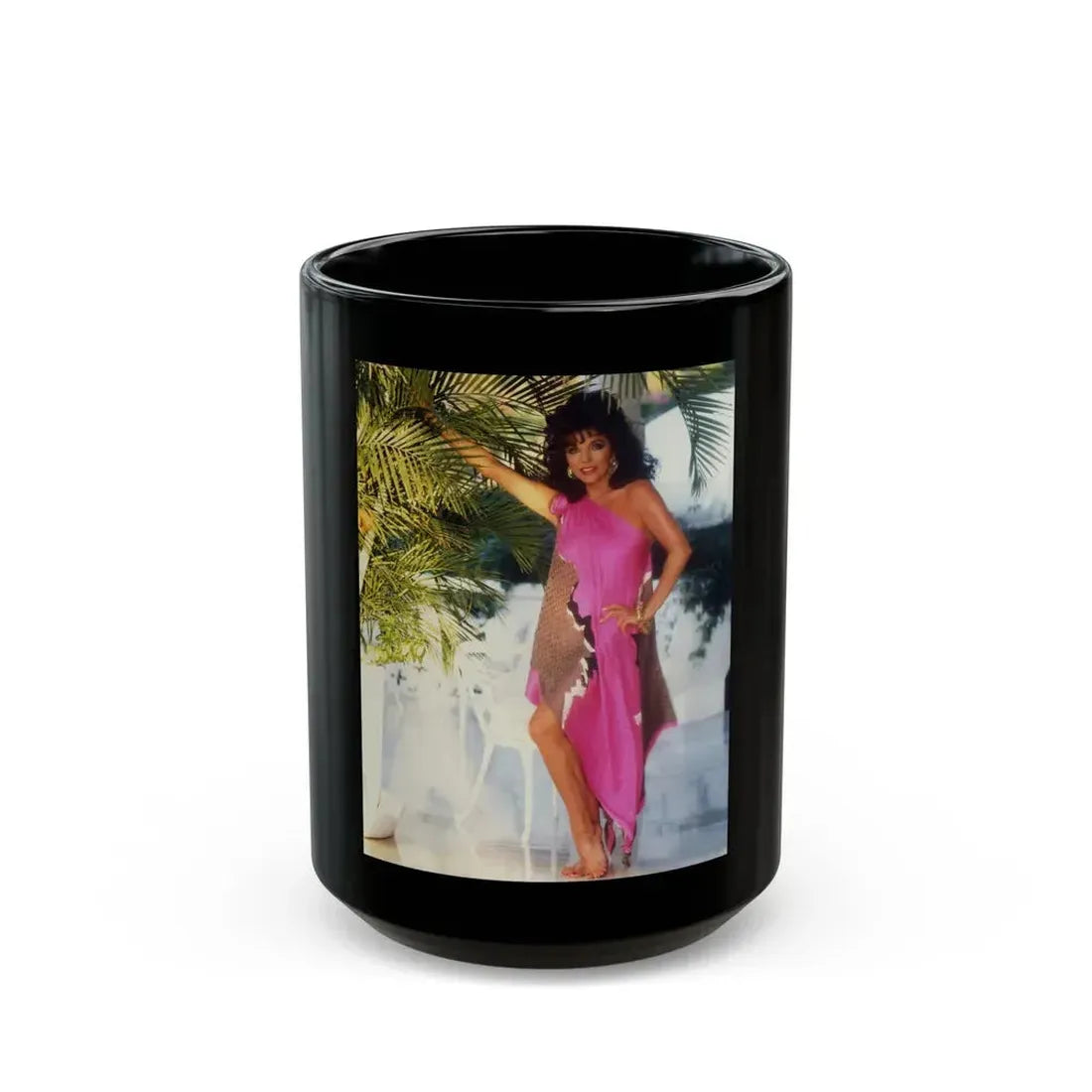 Joan Collins #499 (Vintage Female Icon) Black Coffee Mug 15oz - Go Mug Yourself