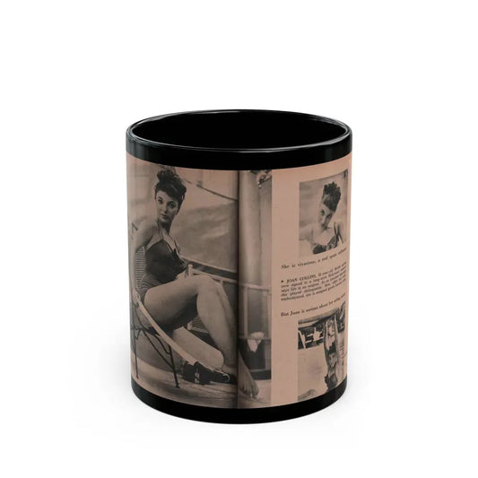 Joan Collins #551 - Photo Digest Mag. Jan. '56 - 3 B&W Photos, Captions & Short Paragraph (Vintage Female Icon) Black Coffee Mug 11oz - Go Mug Yourself