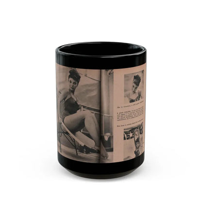 Joan Collins #551 - Photo Digest Mag. Jan. '56 - 3 B&W Photos, Captions & Short Paragraph (Vintage Female Icon) Black Coffee Mug 15oz - Go Mug Yourself