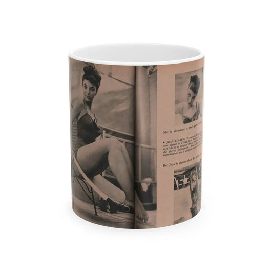 Joan Collins #551 - Photo Digest Mag. Jan. '56 - 3 B&W Photos, Captions & Short Paragraph (Vintage Female Icon) White Coffee Mug 11oz - Go Mug Yourself