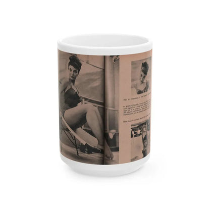 Joan Collins #551 - Photo Digest Mag. Jan. '56 - 3 B&W Photos, Captions & Short Paragraph (Vintage Female Icon) White Coffee Mug 15oz - Go Mug Yourself