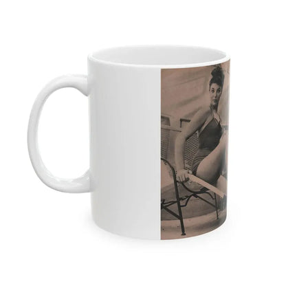 Joan Collins #551 - Photo Digest Mag. Jan. '56 - 3 B&W Photos, Captions & Short Paragraph (Vintage Female Icon) White Coffee Mug - Go Mug Yourself
