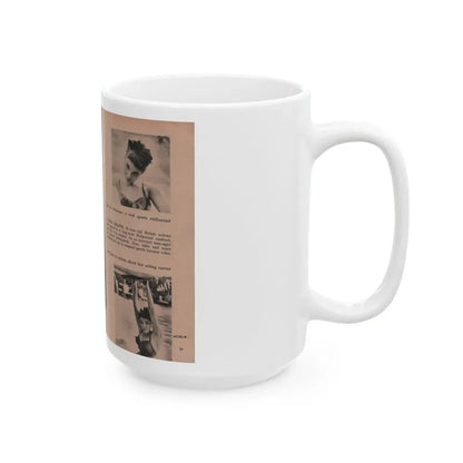 Joan Collins #551 - Photo Digest Mag. Jan. '56 - 3 B&W Photos, Captions & Short Paragraph (Vintage Female Icon) White Coffee Mug - Go Mug Yourself