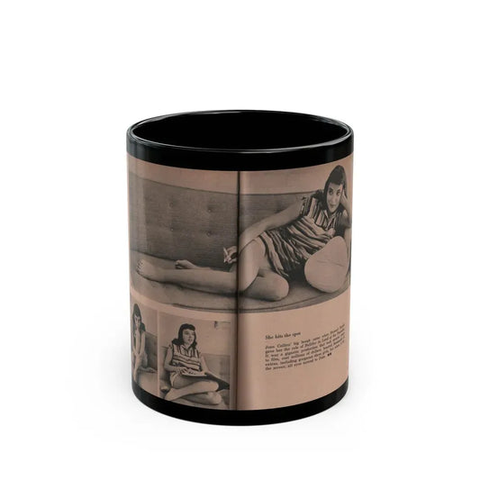 Joan Collins #552 - Photo Digest Mag. Jan. '56 - 3 B&W Photos (Vintage Female Icon) Black Coffee Mug 11oz - Go Mug Yourself