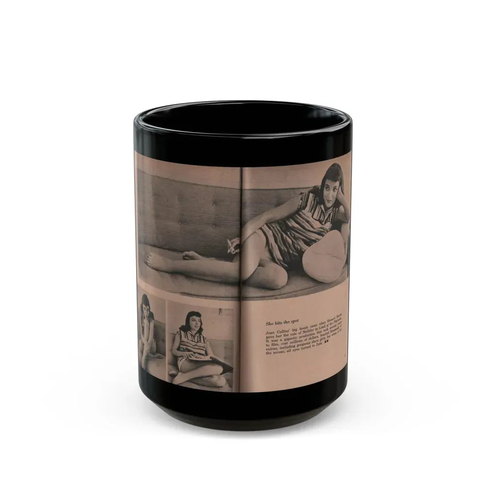 Joan Collins #552 - Photo Digest Mag. Jan. '56 - 3 B&W Photos (Vintage Female Icon) Black Coffee Mug 15oz - Go Mug Yourself