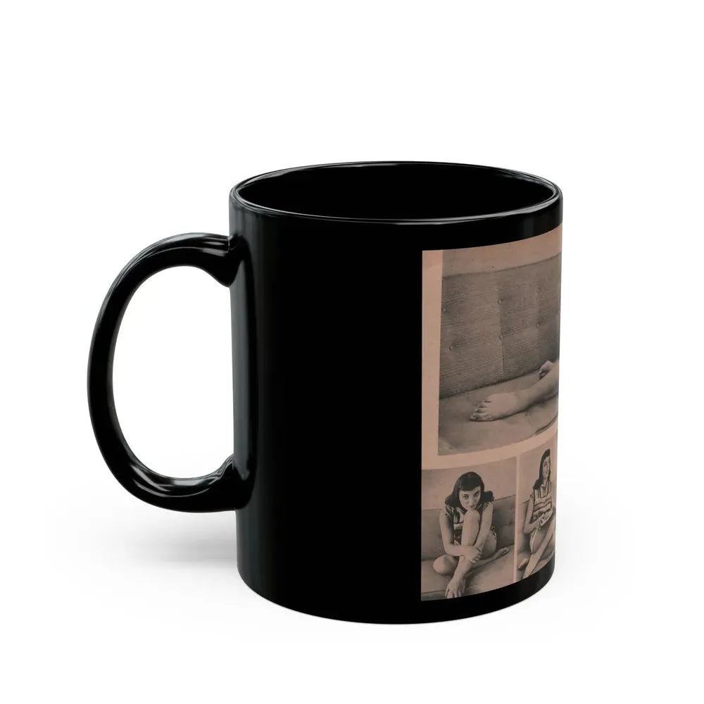 Joan Collins #552 - Photo Digest Mag. Jan. '56 - 3 B&W Photos (Vintage Female Icon) Black Coffee Mug - Go Mug Yourself