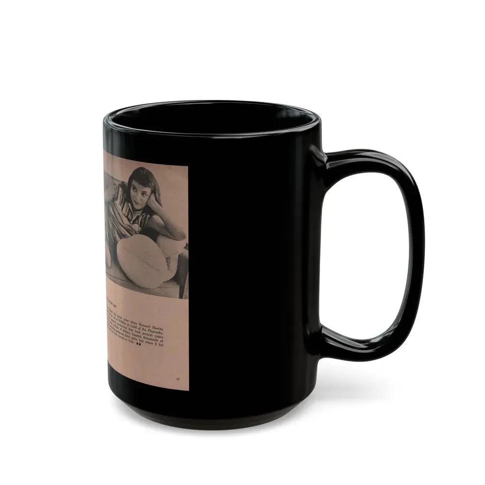 Joan Collins #552 - Photo Digest Mag. Jan. '56 - 3 B&W Photos (Vintage Female Icon) Black Coffee Mug - Go Mug Yourself