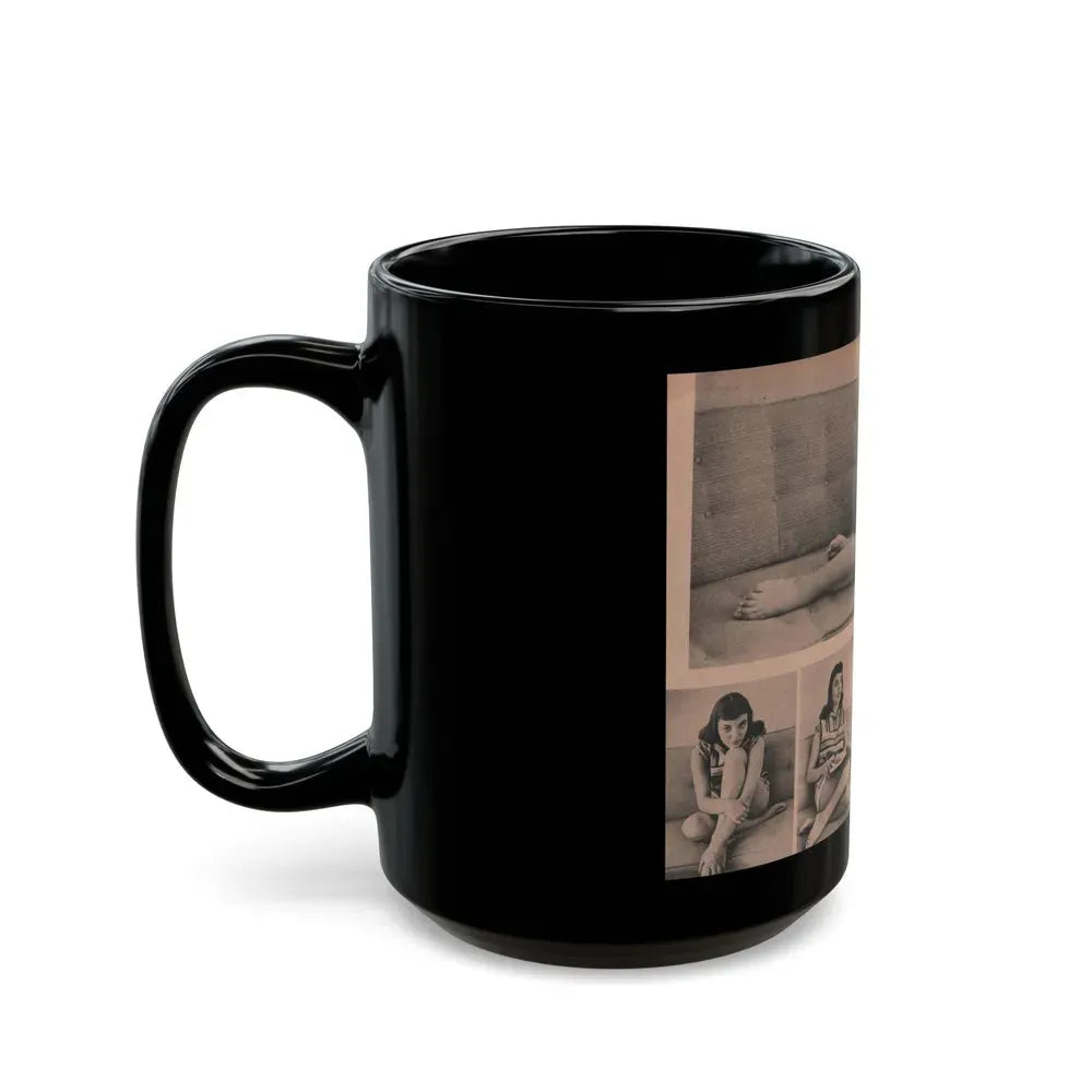 Joan Collins #552 - Photo Digest Mag. Jan. '56 - 3 B&W Photos (Vintage Female Icon) Black Coffee Mug - Go Mug Yourself