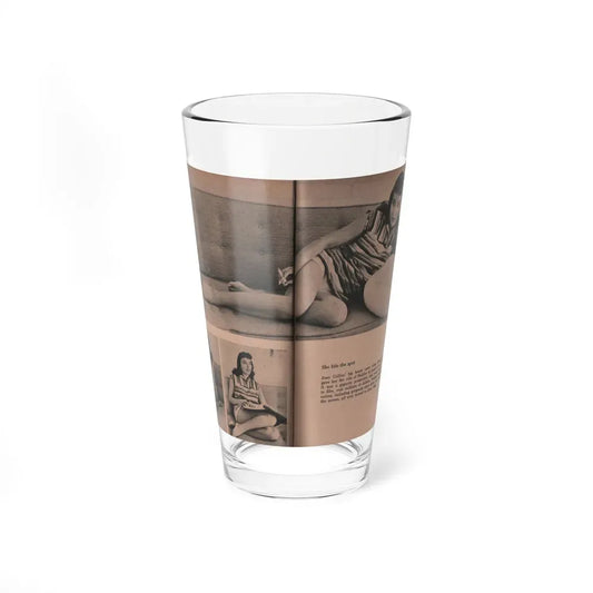 Joan Collins #552 - Photo Digest Mag. Jan. '56 - 3 B&W Photos (Vintage Female Icon) Pint Glass 16oz 16oz - Go Mug Yourself