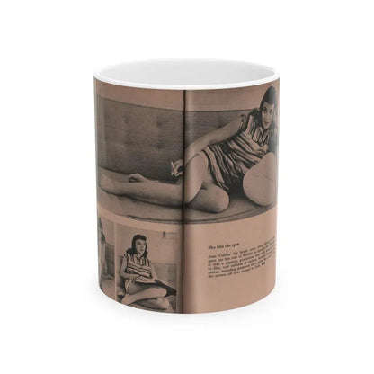 Joan Collins #552 - Photo Digest Mag. Jan. '56 - 3 B&W Photos (Vintage Female Icon) White Coffee Mug 11oz - Go Mug Yourself