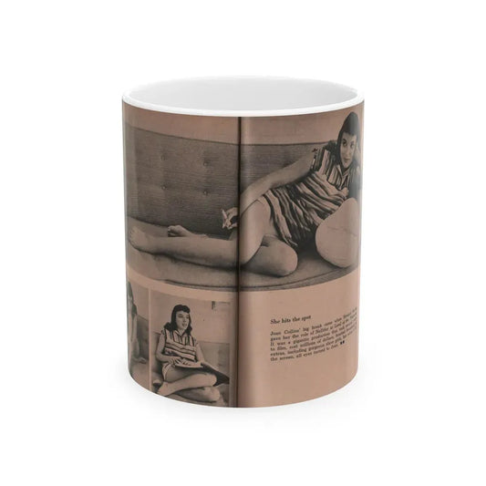 Joan Collins #552 - Photo Digest Mag. Jan. '56 - 3 B&W Photos (Vintage Female Icon) White Coffee Mug 11oz - Go Mug Yourself