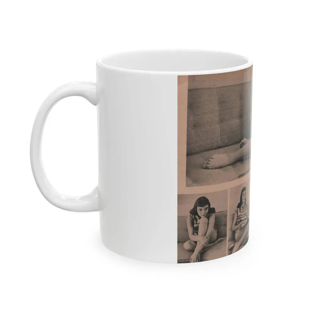 Joan Collins #552 - Photo Digest Mag. Jan. '56 - 3 B&W Photos (Vintage Female Icon) White Coffee Mug - Go Mug Yourself