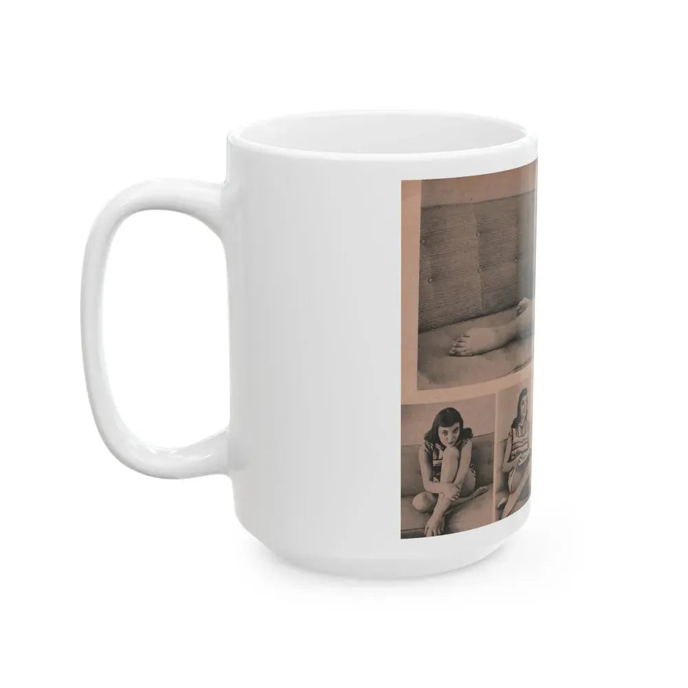 Joan Collins #552 - Photo Digest Mag. Jan. '56 - 3 B&W Photos (Vintage Female Icon) White Coffee Mug - Go Mug Yourself