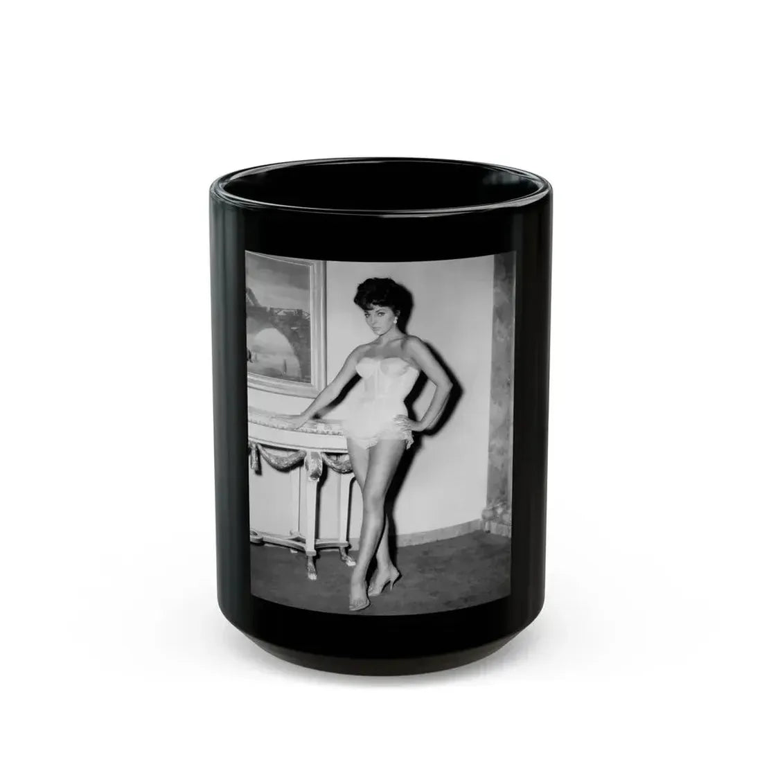 Joan Collins #669 (Vintage Female Icon) Black Coffee Mug 15oz - Go Mug Yourself