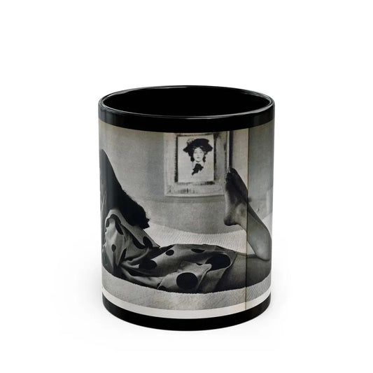 Joan Collins #679 - International Pin-Ups Mag. '57 - 1 B&W Centerfold Photo (Vintage Female Icon) Black Coffee Mug 11oz - Go Mug Yourself