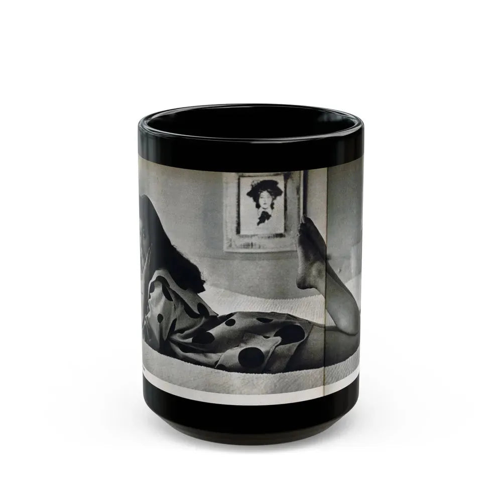 Joan Collins #679 - International Pin-Ups Mag. '57 - 1 B&W Centerfold Photo (Vintage Female Icon) Black Coffee Mug 15oz - Go Mug Yourself