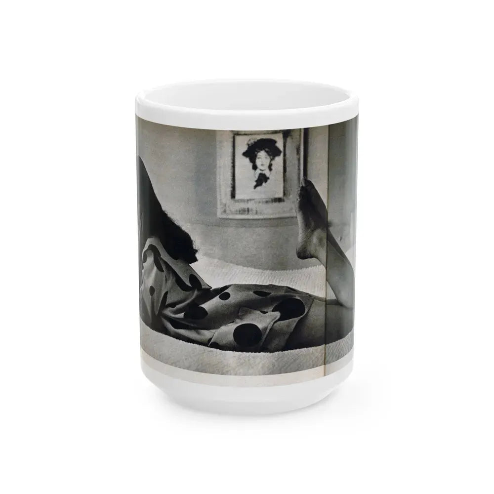 Joan Collins #679 - International Pin-Ups Mag. '57 - 1 B&W Centerfold Photo (Vintage Female Icon) White Coffee Mug 15oz - Go Mug Yourself