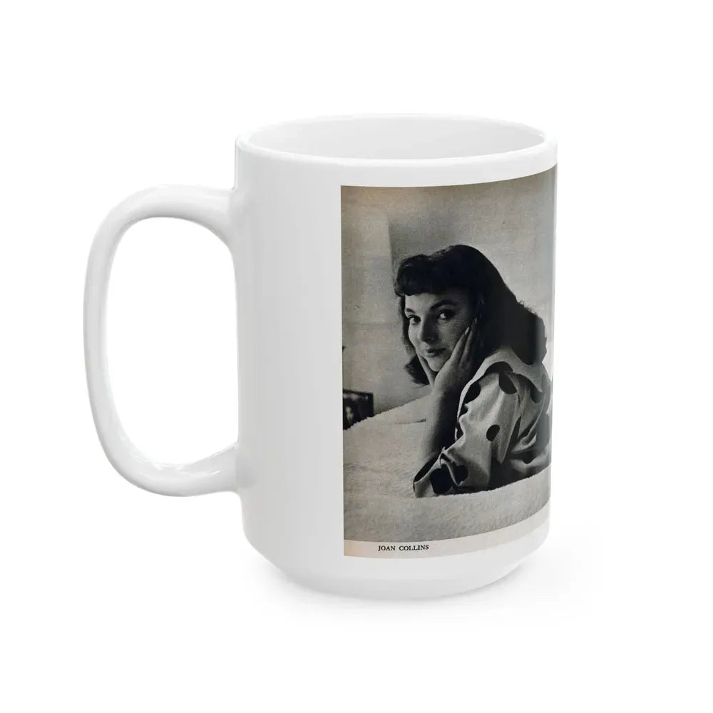 Joan Collins #679 - International Pin-Ups Mag. '57 - 1 B&W Centerfold Photo (Vintage Female Icon) White Coffee Mug - Go Mug Yourself