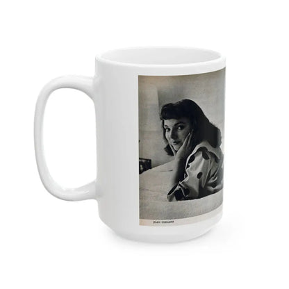 Joan Collins #679 - International Pin-Ups Mag. '57 - 1 B&W Centerfold Photo (Vintage Female Icon) White Coffee Mug - Go Mug Yourself