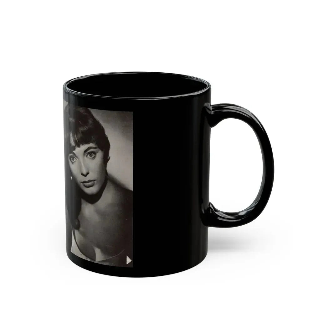 Joan Collins #685 - 2 Pages, 3 B&W Photos & Captions from Picture Week 3-27-56 (Vintage Female Icon) Black Coffee Mug - Go Mug Yourself