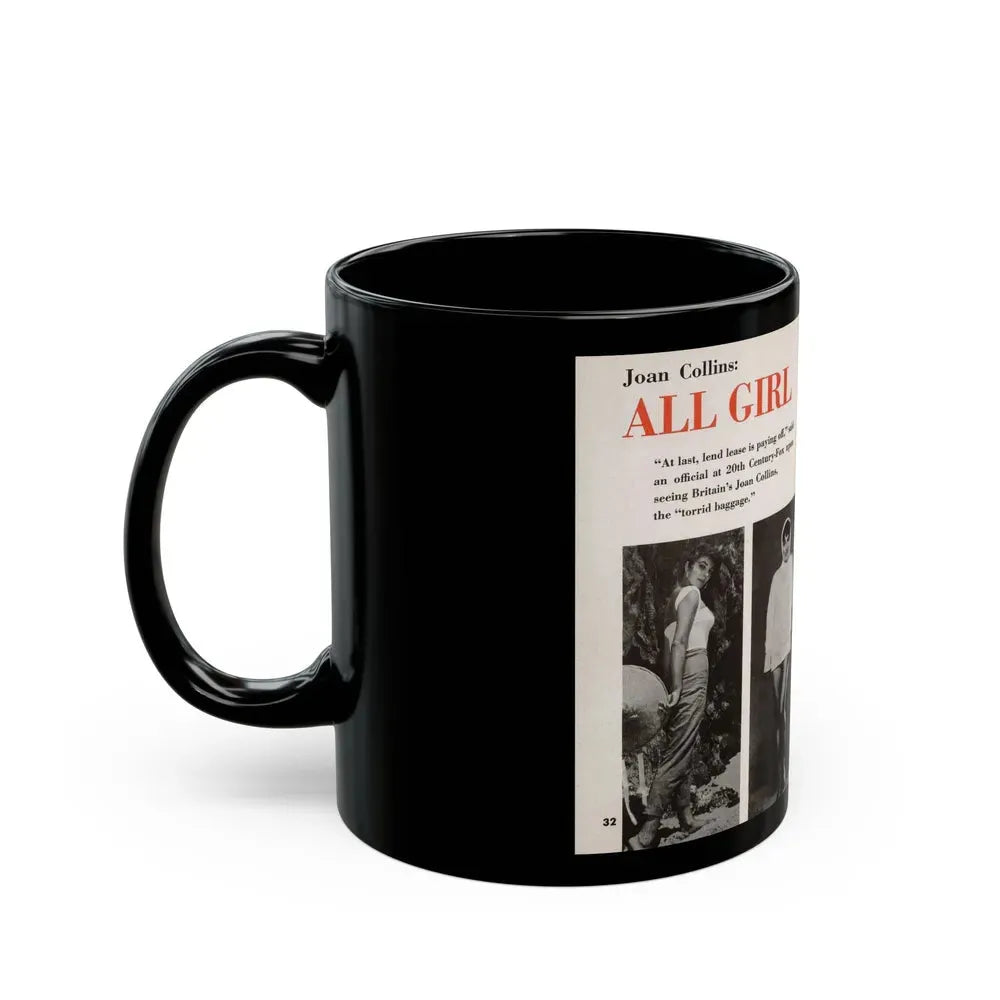 Joan Collins #685 - 2 Pages, 3 B&W Photos & Captions from Picture Week 3-27-56 (Vintage Female Icon) Black Coffee Mug - Go Mug Yourself