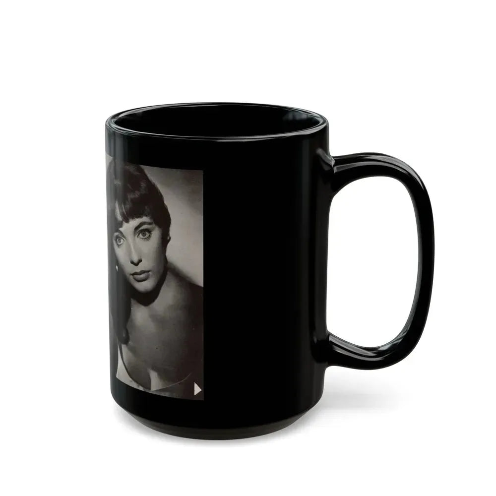 Joan Collins #685 - 2 Pages, 3 B&W Photos & Captions from Picture Week 3-27-56 (Vintage Female Icon) Black Coffee Mug - Go Mug Yourself