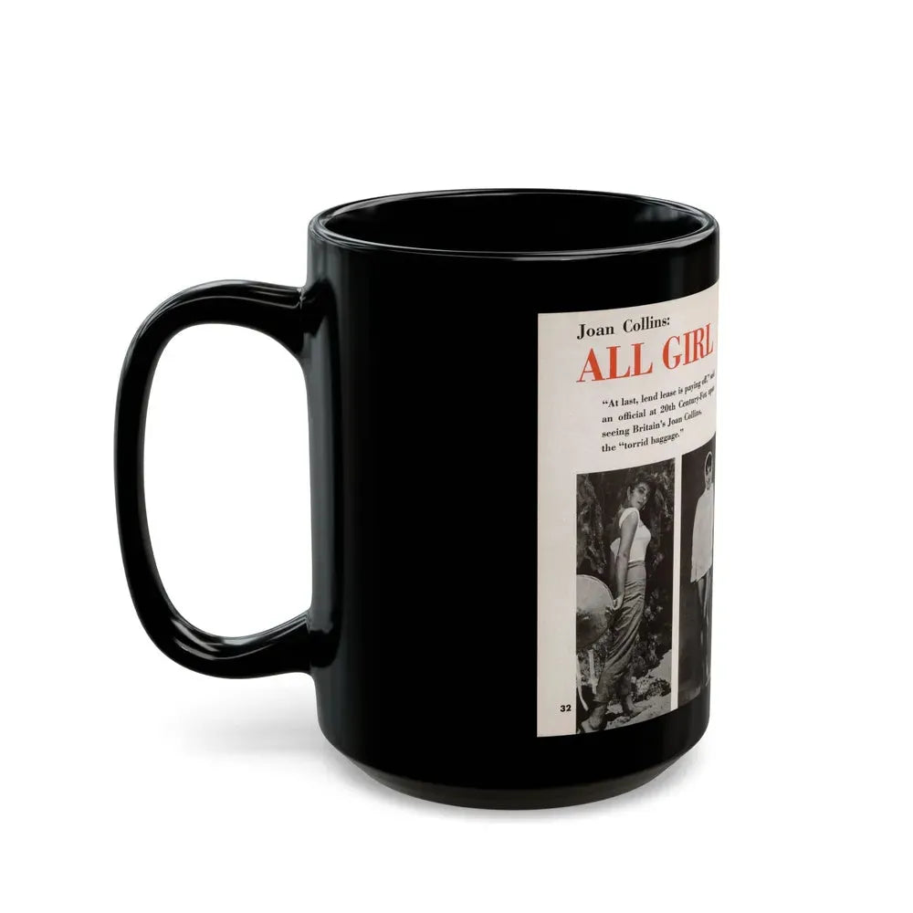 Joan Collins #685 - 2 Pages, 3 B&W Photos & Captions from Picture Week 3-27-56 (Vintage Female Icon) Black Coffee Mug - Go Mug Yourself