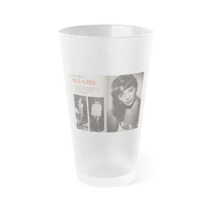 Joan Collins #685 - 2 Pages, 3 B&W Photos & Captions from Picture Week 3-27-56 (Vintage Female Icon) Frosted Pint Glass 16oz 16oz Frosted - Go Mug Yourself