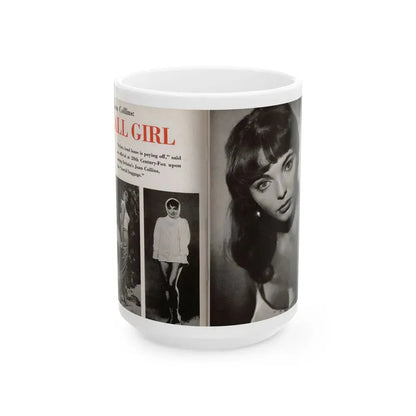 Joan Collins #685 - 2 Pages, 3 B&W Photos & Captions from Picture Week 3-27-56 (Vintage Female Icon) White Coffee Mug 15oz - Go Mug Yourself