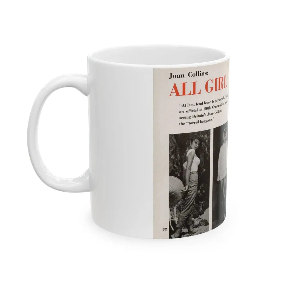 Joan Collins #685 - 2 Pages, 3 B&W Photos & Captions from Picture Week 3-27-56 (Vintage Female Icon) White Coffee Mug - Go Mug Yourself