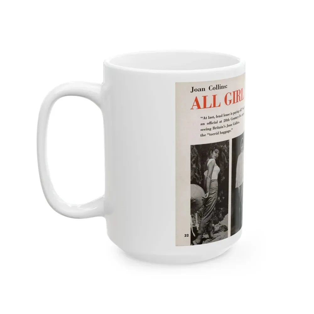 Joan Collins #685 - 2 Pages, 3 B&W Photos & Captions from Picture Week 3-27-56 (Vintage Female Icon) White Coffee Mug - Go Mug Yourself