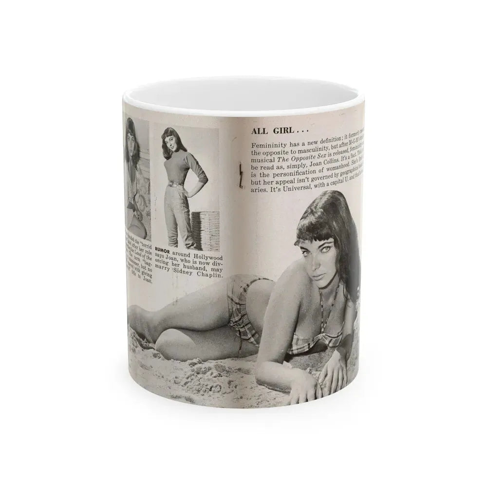 Joan Collins #686 - 2 Pages, 3 B&W Photos, Captions & Article Start from Picture Week 3-27-56 (Vintage Female Icon) White Coffee Mug 11oz - Go Mug Yourself
