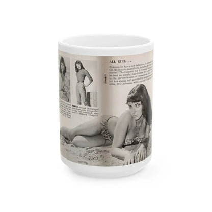 Joan Collins #686 - 2 Pages, 3 B&W Photos, Captions & Article Start from Picture Week 3-27-56 (Vintage Female Icon) White Coffee Mug 15oz - Go Mug Yourself