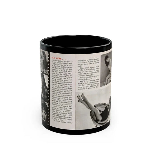 Joan Collins #687 - 2 Pages, 5 B&W Photos & Article Ending from Picture Week 3-27-56 (Vintage Female Icon) Black Coffee Mug 11oz - Go Mug Yourself