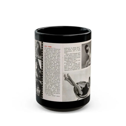 Joan Collins #687 - 2 Pages, 5 B&W Photos & Article Ending from Picture Week 3-27-56 (Vintage Female Icon) Black Coffee Mug 15oz - Go Mug Yourself