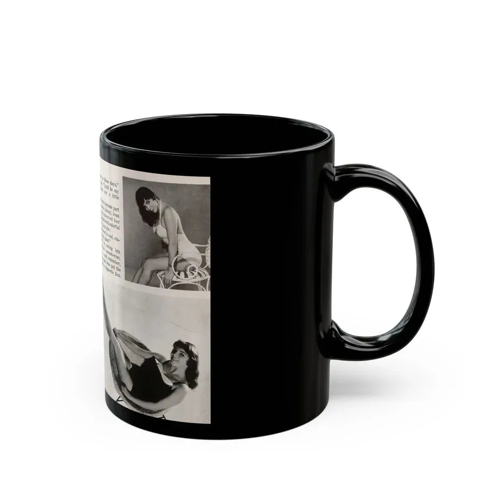 Joan Collins #687 - 2 Pages, 5 B&W Photos & Article Ending from Picture Week 3-27-56 (Vintage Female Icon) Black Coffee Mug - Go Mug Yourself