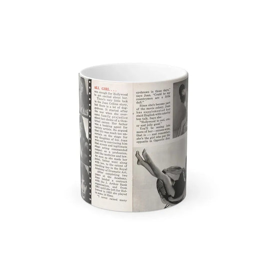 Joan Collins #687 - 2 Pages, 5 B&W Photos & Article Ending from Picture Week 3-27-56 (Vintage Female Icon) Color Changing Coffee Mug 11oz - Go Mug Yourself